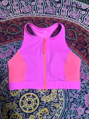 Fabletics Pink & Orange Compression Swimtop Sports Bra Front Zipper size S